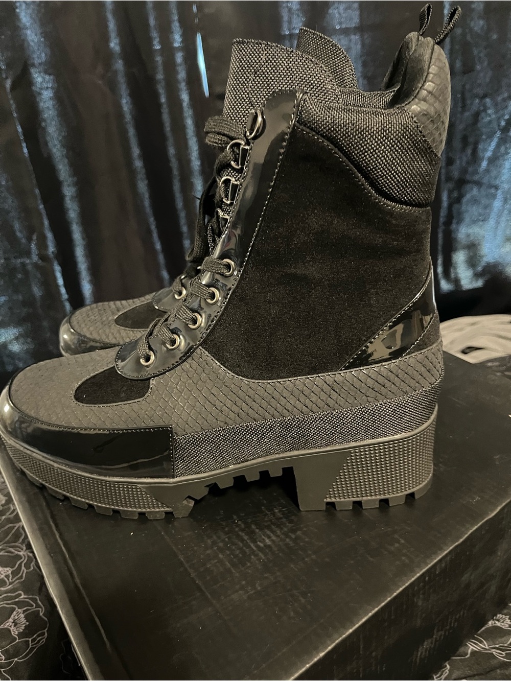 Brand New Black Platform Boots - Size 9W
